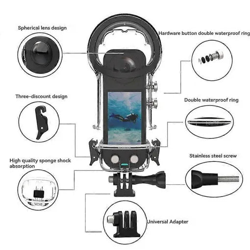 Boîtier de plongée étanche Insta360 X5 — Protection panoramique 50m